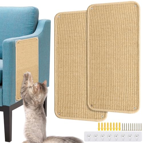 Farnirvana 2 Stück Kratzmatte Katze, 50 x 25 cm Kratzbretter Katze, Kratzteppich Sisal Mit Haken, Katzenkratzmatte Kratzbrett Wand, Katze Katzenkratzmatte für Sofa Möbel Tür Kratzschutz von Farnirvana