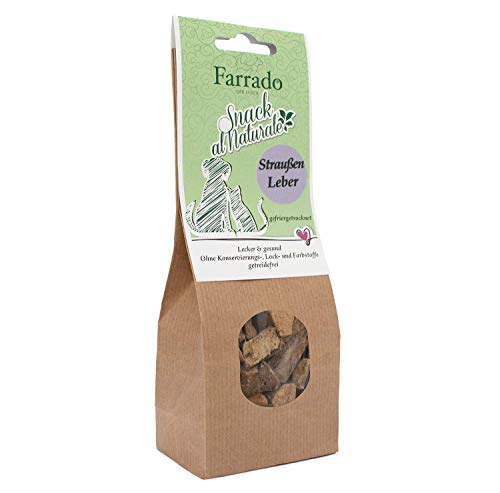 Farrado | Freeze Dried gefriergetrockneter Snack Katzen | 100% Hühnerherzen, Straußenleber, Hühnermagen, Lammlunge | getreidefrei + natürlich + artgerecht (Straußenleber, 30g) von Farrado