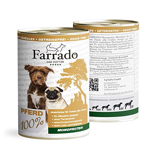 Farrado I Premium Nassfutter getreidefrei für Ihren Hund – Pferd 8x400g I hypoallergenes Hundefutter für alle ausgewachsenen Rassen von Farrado