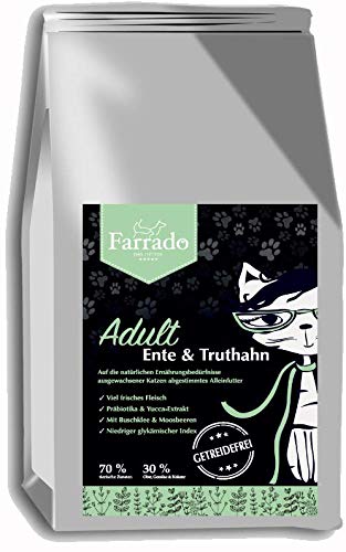 Farrado getreidefrei Katzentrockenfutter Adult Ente & Truthahn mit Buschklee & Moosbeeren (400 gr.) von Farrado