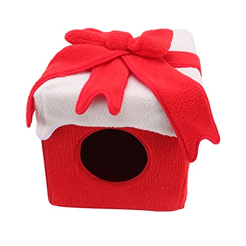 Faruxue Weihnachts-Katzenbett, Weihnachtsbox-Stil, weich, bequem, Fusseln, lebendige Farben, Weihnachts-Katzenzelt für Katzen und Haustiere (rot) von Faruxue