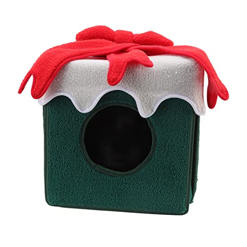 Faruxue Weihnachts-Katzenbett, Weihnachtsbox-Stil, weich, bequem, Fusseln, lebendige Farben, Weihnachtskatzenzelt für Katzen und Haustiere (grün) von Faruxue