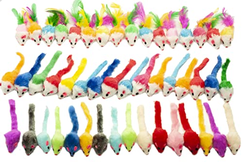 Fashion's Talk 48-Count Assorted Mice Cat Toys Furry Rattle Mouse Kitten Toy Mini Mäuse für Indoor Katzen Interaktives Spielen Farbe variiert von Fashion's Talk