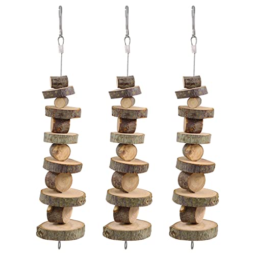 3Pcs Natural Hanging Wood Chew Toy, Small Animals Apple Wood Cage Hanging Chew Toys, Molar Chew Wood Treat for Hamster, Rabbits, Guinea Pigs, Chinchilla, Squirrel, Style B von Fatiya