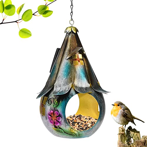 Fauitay Solar Bird Feeder Futterhaus Vögel Hängend Vogeltränke Garten Oder Balkon Deko Metallarbeiten im Freien Vogelfutterstation von Fauitay