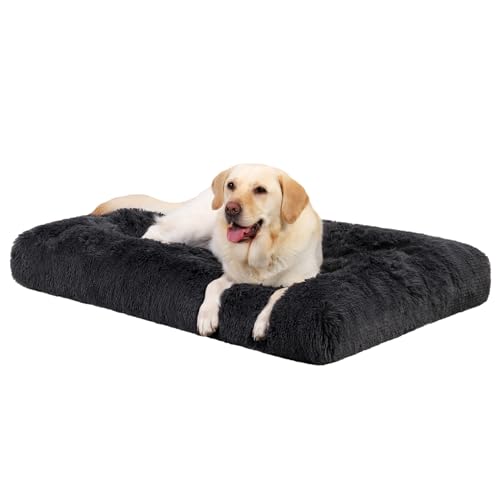 Favodormir Hundebett Grosse Hunde Waschbar, Langer Plüsch, rutschfeste Unterseite, Flauschig Hundekissen Hundematte für große, Hunde, Maschinenwaschbar Hundekorb, Dunkelgrau 105x70cm von Favodormir