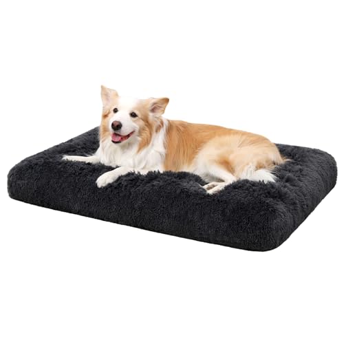 Favodormir Hundebett kleine Hunde Waschbar, Langer Plüsch, rutschfeste Unterseite, Flauschig Hundekissen Hundematte, Maschinenwaschbar Hundekorb, Dunkelgrau 60x45cm von Favodormir