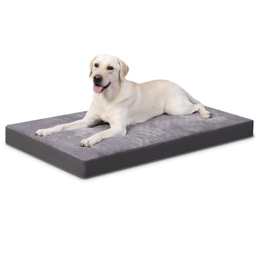 Favodormir Orthopädisches Hundebett Hundekissen Grosse Hunde, mit Waschbar Abnehmbarer Deckel, Flauschig Hundematte Hundekorb Hundematratze, 91x69x7cm grau von Favodormir