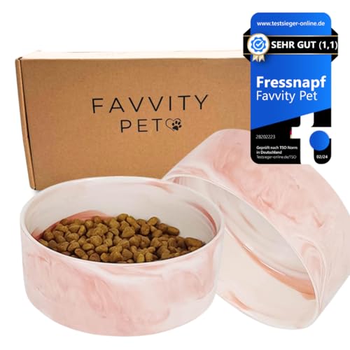 Hundenapf Keramik für Kleine und Grosse Hunde - Modern [rutschfest] Spülmaschinengeeignet | Futternapf Fressnapf für deinen Hund (2er Napf Set Rosa 400 ml) von Favvity