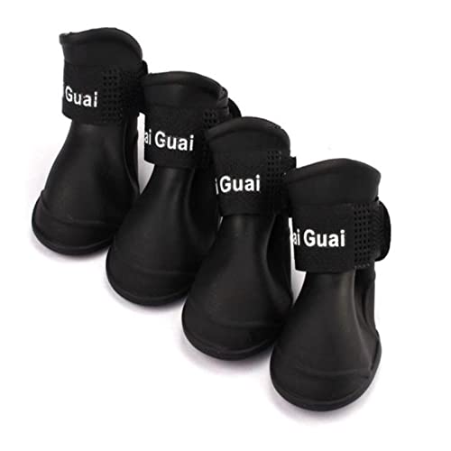 Fayemint 4 Stücke Silikon Wasserdicht Hundestiefel, Hunde wasserdichte Schuhe, Verschleißfest Verstellbare wasserdichte Hundestiefel, für Hündchen Pfotenschutz (9 cm × 7 cm, Schwarz) von Fayemint