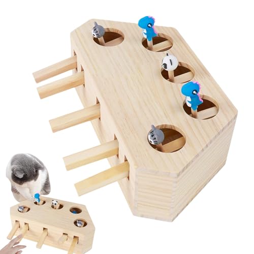 Fbinys Cat Scratching Toy, Interactive Cat Whack Game, Cat Scratcher Toy, Wooden Cat Exercise Toy, 5 Holes Cat Toy, Cat Enrichment Toy, Cat Scratch Game, Wooden Scratching Toy, Interactive Cat Toy von Fbinys