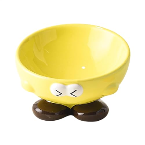 Ceramic Cat Feeder, Raised Pet Feeding Dish, Slanted Food Water Bowl, Cute Expression Pattern, Elevated Pet Bowl for Small, Medium Cats, Dogs 5.71x3.86x2.68 Inch von Fbinys