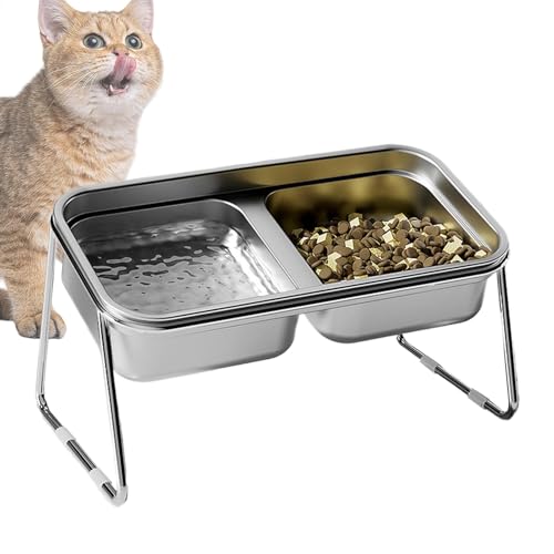 Elevated Cat Bowl, Double Bowl Raised Cat Food Bowl, Stainless Steel Cat Food Bowl, Inclined Pet Feeder, Raised Food And Water Bowl, 15 Degree Inclined Cat Bowl, Raised Cat Bowl For Small Cats, Raised von Fbinys