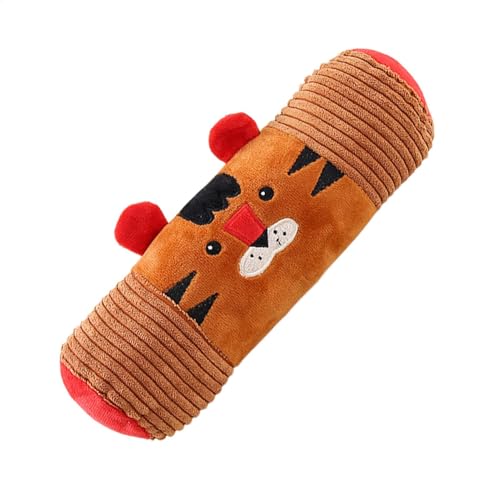 Fbinys Adorable Dog Chew Toy, Squeaky Tiger Plush Rope Toy, Sturdy Cylinder Design for Teething Puppies, Tooth Cleaning, Interactive Play at Home, 9.84x3.15x3.15 inches, Brown von Fbinys