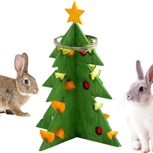 Fbinys Kaninchen-Futterspender Spielzeug Weihnachtsbaum | Meerschweinchen-Futterstation | Baumfutter-Puzzle-Spielzeug, Leckerli-Futterspender aus Holz Anreicherung Gemüseregal für Hasen Hamster von Fbinys