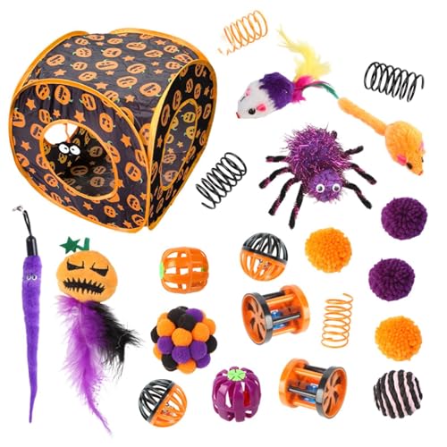 Kitten Toys for Indoor Kittens - Halloween-Themed Catnip Toy Set, Hide and Seek Cat Toy, Feather Toys, and Cat Play Tunnel for Small Pets, Rabbits, and Kittens - Fun and Engaging Playtime von Fbinys