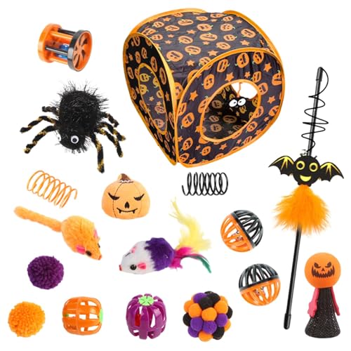 Kitten Toys for Indoor Kittens - Halloween-Themed Catnip Toy Set, Hide and Seek Cat Toy, Feather Toys, and Cat Play Tunnel for Small Pets, Rabbits, and Kittens - Fun and Engaging Playtime von Fbinys