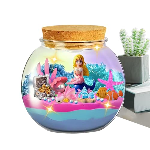 Mermaid Terrarium Kit for Girls, LED Night Light Terrarium, Remote Control Terrarium for Kids, Sea Creatures Aquarium Kit, Arts and Crafts Terrarium, Mermaid Themed Craft Kit von Fbinys