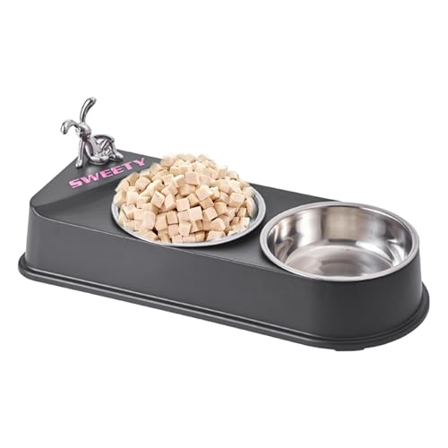 Stainless Steel Dog Bowls, Non Slip Pet Bowl, Double Cat Feeding Bowls, Puppy Feeding Station, Small Pet Bowls, Anti Slip Dog Bowl, Pet Feeding Supplies for Small Pet, Puppy, Dog, Cat, 32.5x13.5x6cm von Fbinys