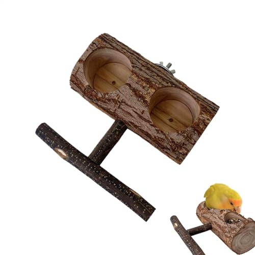 Wooden Parrot Feeding, Bird Perch with Feeder, Double Food Dispenser, Claw Grinding Station, Sturdy Build, Easy to Design, Ideal for Indoor Bird Care von Fbinys