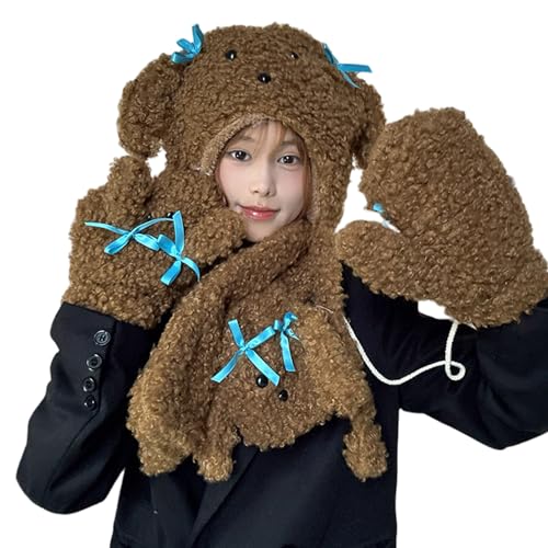 Unisex Bowknot Hund Plüschschalhandwers Set Für Winteroutfits Outdoor Aktivität Handwäsche Handschuhe Beliebtes Accessoire von Fcnjsao