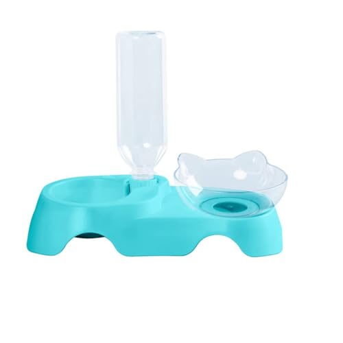 Fcuajdkq Doppelte Hundenäpfe, Wasser- und Futternapf-Set für Haustiere, mit Automatischer Trinkflasche (Blau), Einfach zu Bedienen von Fcuajdkq