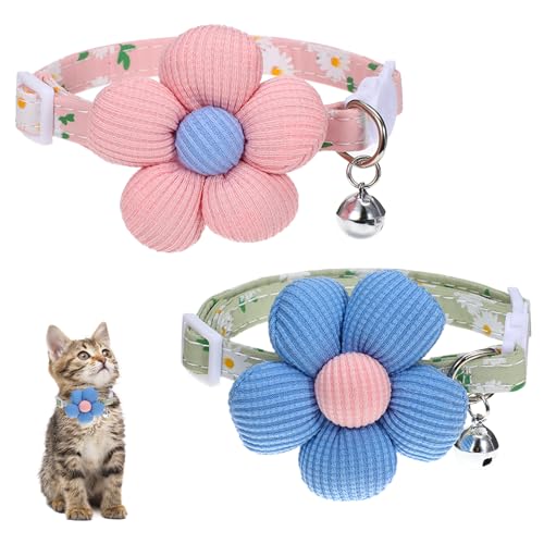 2 Stück Katzenhalsbänder Mit Blumen Katzenhalsband Für Mädchen Cat Collar Niedliche Sicherheitsverschluss Ausgefallene Katzenhalsbänder Für Katzenmädchen Und -Jungen (Blumengrün Und -Pink) von FdcLixuvol