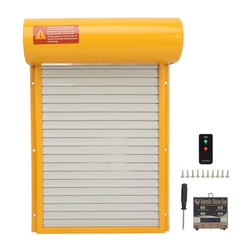 Automatischer Hühnerstall-Türöffner, Solarbetriebene Automatische Tür mit Timer, Lichtsensor und Fernbedienung, Einfache Installation für Geflügel (Yellow) von Fdit