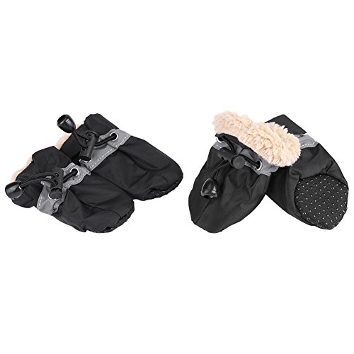 4Pcs Hund Schuhe Paw Protektoren mit elastischen Befestigung Band Set Anti-Rutsch-Sohle Haustier Hund Schuhe Stiefel wasserdichte weiche Baumwolle gepolstert(#4-Black) von Fdit