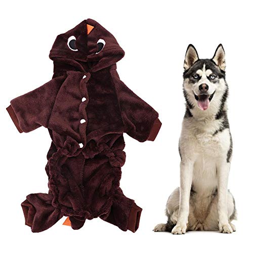 Fdit Dinosaurier Hundekostüm Winter Warme Hunde Hoodies Katzen Jumpsuit Haustier Kleidung Kleidung Welpen Plüsch Outfit Mantel für kleine bis große Hunde(S) von Fdit