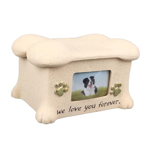 Fdit Gedenkurnen für Haustiere, Personalisierte Fotoanzeige, Kunstharz, 19,1 X 14 X 11,4 cm, Asche für Katzen und Hunde, Erinnerungsbox, Knochenförmiger Deckel, mit 2 Pfoten mit von Fdit