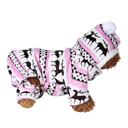 Fdit Pet Plüsch Warme Kleidung Hundekostüm Weicher Winterhund Hoodie Netter Overall Entzückender Hirsch Haustierkleidung Jumpsuit Pink für Hunde Katzen(M) von Fdit