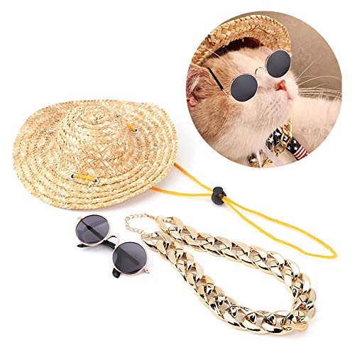 Fdit Gold Hundehalsband Hund Sonnenbrille Hund Goldene Kette Haustier Lustige Kostüm Halskette Kette Sonnenbrille für Haustier Katzen Welpen Kleiner Hund Mode Dekor von Fdit