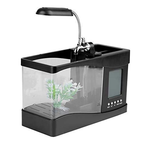 Mini-Aquarium, Schwarzes Wiederaufladbares USB-Aquarium mit Buntem LED-Licht, LCD-Digitalanzeige für das Heimbüro (Black) von Fdit