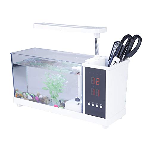 Multifunktionales USB-Mini-Aquarium mit LED-Uhrfunktion, Elegantem Design und Pumpenfiltration für die Heimbüro-Dekoration mit Drehbarem Licht (White) von Fdit