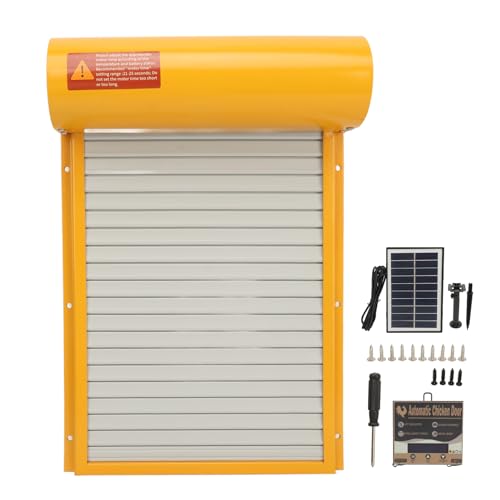 Solarbetriebene Automatische Hühnerstalltür, Fernbedienung, Timer, Lichtsensor, 4 Modi, Automatische Hühnerstalltüren, Schutz der Geflügelsicherheit, Programmierbar (Yellow) von Fdit