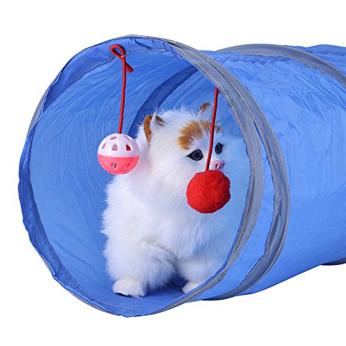 gloglow Katze Tunnel Spielzeug, 2 Farben Faltbare Haustier Kaninchen Kätzchen Spielen Tunnel Interaktives Spielzeug mit Tinkle Bell & Plüsch Ball blau von Fdit