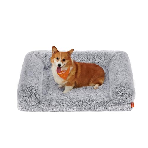 Feandrea FluffyHug Hundebett, Hundekissen Größe L, Hundematte für mittelgroße Hunde, Hundesofa Noppenschaumstoff, Bezug abnehmbar und waschbar, 91 x 68 x 23 cm, Ombré-Grau PGW232G01 von Feandrea