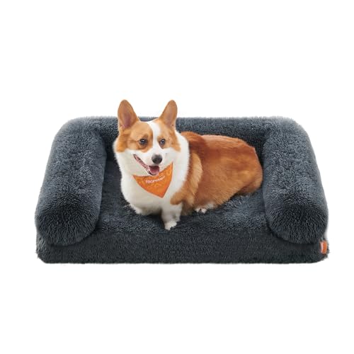 Feandrea FluffyHug Hundebett, Hundekissen Größe L, Hundematte für mittelgroße Hunde, Hundesofa Noppenschaumstoff, Bezug abnehmbar und waschbar, 91 x 68 x 23 cm, dunkelgrau PGW232G02 von Feandrea