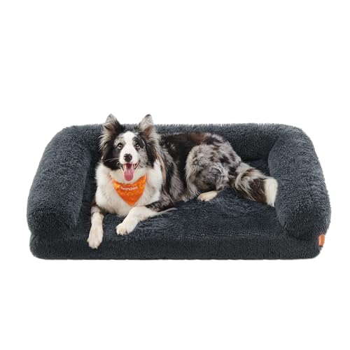 Feandrea FluffyHug Hundebett, Hundekissen Größe XL, Hundematte für mittelgroße und große Hunde, Hundesofa Noppenschaumstoff, Bezug abnehmbar und waschbar, 106 x 80 x 23 cm, dunkelgrau PGW233G02 von Feandrea