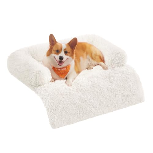 Feandrea FluffyHug Hundebett Plüsch, Hundedecke Sofa, Sofaschutz Hund, Hundekissen, Größe L, für mittelgroße Hunde, 95 x 85 x 16 cm, Weiß PGW222W01 von Feandrea