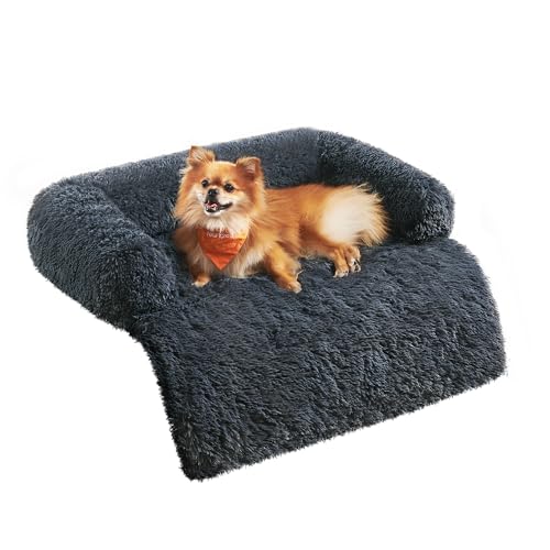 Feandrea FluffyHug Hundebett Plüsch, Hundedecke Sofa, Sofaschutz Hund, Hundekissen, Größe M, für kleine und mittelgroße Hunde, 80 x 75 x 16 cm, dunkelgrau PGW221G02 von Feandrea