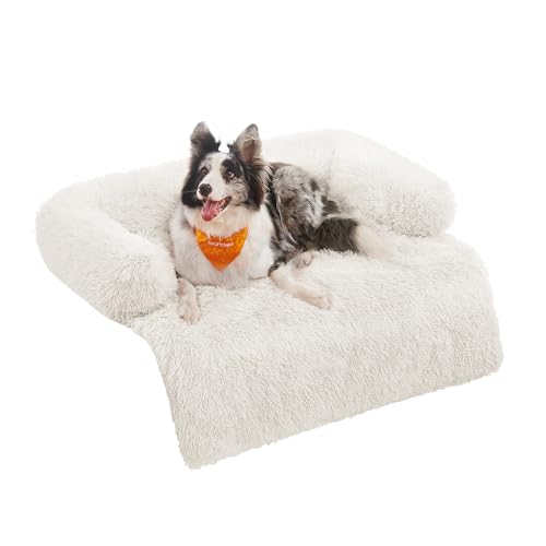 Feandrea FluffyHug Hundebett Plüsch, Hundedecke Sofa, Sofaschutz Hund, Hundekissen, Größe XL, für mittelgroße und große Hunde, 110 x 95 x 18 cm, wolkenweiß PGW223W01 von Feandrea