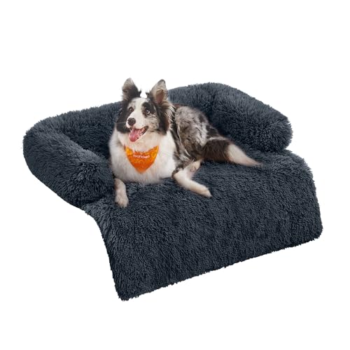 Feandrea FluffyHug Hundebett Plüsch, Hundedecke Sofa, Sofaschutz Hund, Hundekissen, Größe XL, für mittelgroße und große Hunde, 110 x 95 x 18 cm, dunkelgrau PGW223G02 von Feandrea