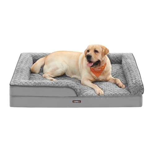 Feandrea Orthopädisches Hundebett für große Hunde, wasserdichtes Hundesofa mit abnehmbarem Plüsch-Bezug, 106 x 81 x 18 cm, Taubengrau PGW253G01 von Feandrea