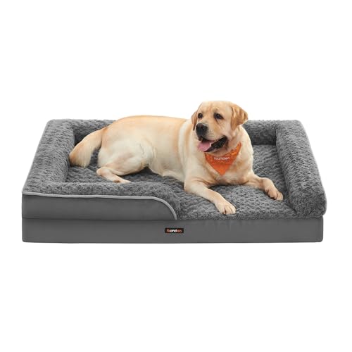 Feandrea Orthopädisches Hundebett für große Hunde, wasserdichtes Hundesofa mit abnehmbarem Plüsch-Bezug, 106 x 81 x 18 cm, schiefergrau PGW253G02 von Feandrea