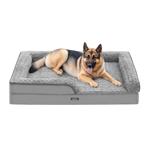 Feandrea Orthopädisches Hundebett für große Hunde, wasserdichtes Hundesofa mit abnehmbarem Plüsch-Bezug, 122 x 89 x 18 cm, Taubengrau PGW254G01 von Feandrea