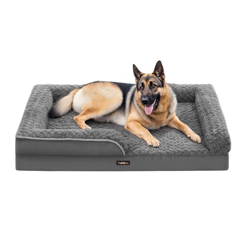 Feandrea Orthopädisches Hundebett für große Hunde, wasserdichtes Hundesofa mit abnehmbarem Plüsch-Bezug, 122 x 89 x 18 cm, schiefergrau PGW254G02 von Feandrea