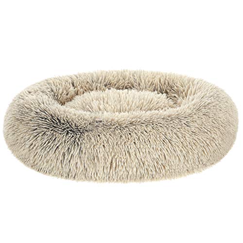 Feandrea Hundebett flauschig, Katzenbett, Donut Kissen, waschbar, Polsterung in der Mitte herausnehmbar, Langer Plüsch, 70 cm Durchmesser, Ombré-Khaki PGW039S01 von Feandrea