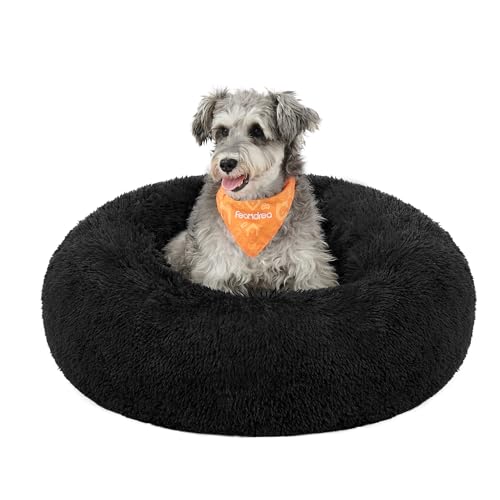 Feandrea Hundebett flauschig, Katzenbett, Donut Kissen, waschbar, Polsterung in der Mitte herausnehmbar, langer Plüsch, 70 cm Durchmesser, tintenschwarz PGW039B01 von Feandrea